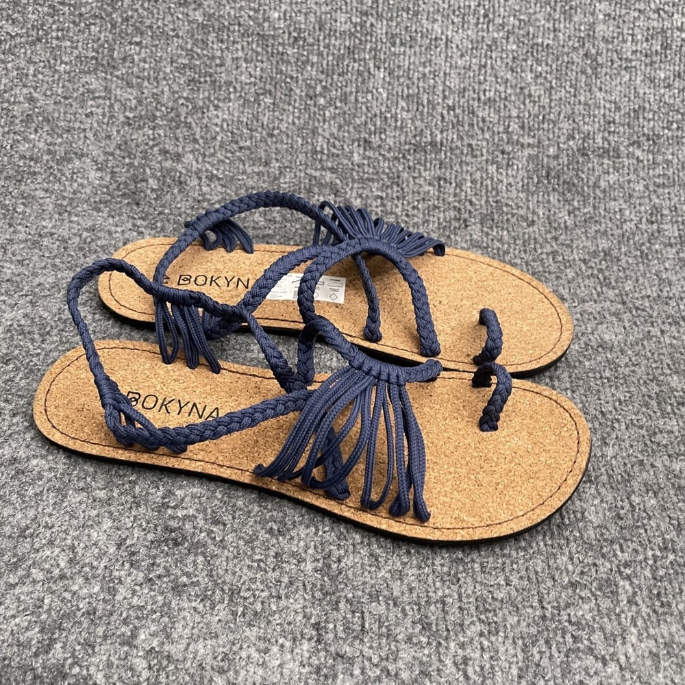 BOKYNA Soulmate Rope Vegan Sandals Womens Sz 41 Dark Blue Cork Footbed Boho